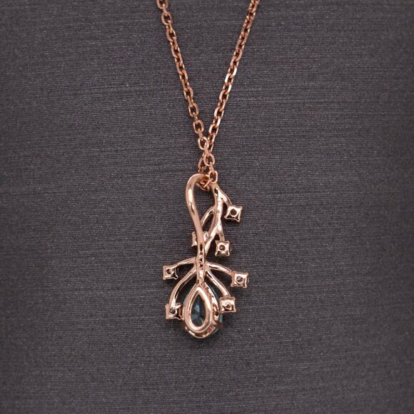 Afghan Paraiba Color Tourmaline Pendant in 14K Solid Gold with Natural Diamonds - Picture 7 of 8